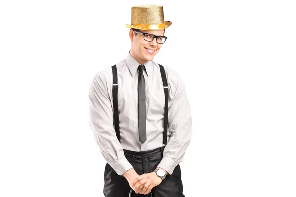 Man with hat holding cane — Stock Photo, Image