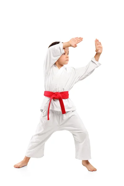 Karate chlapec výkonu — Stock fotografie