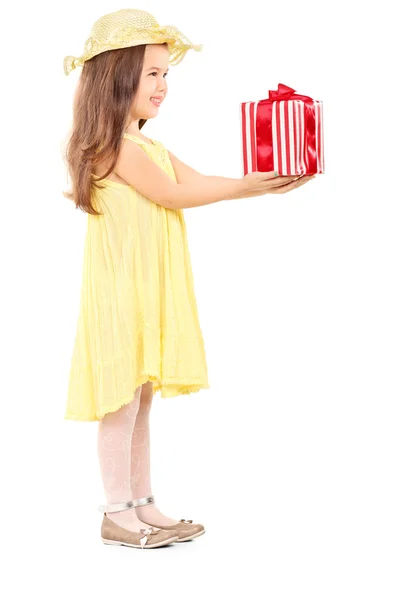 Little girl holding present — Stock Photo, Image