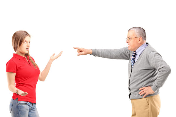 Father pointing at daughter