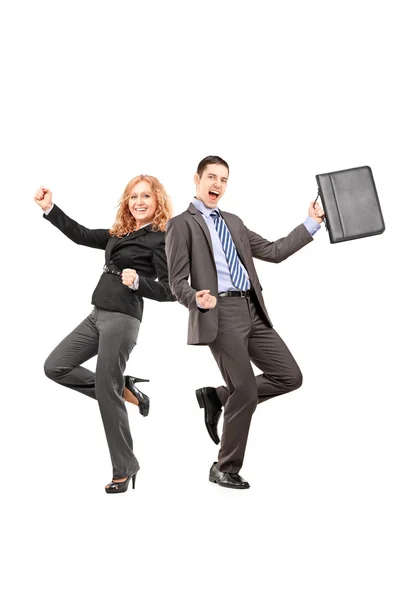 Businesspeople gesturing happiness — Stock Photo, Image