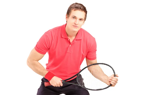 Jogador de tênis masculino segurando raquete — Fotografia de Stock