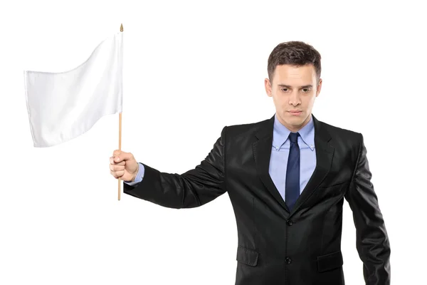 Hombre sosteniendo bandera blanca — Foto de Stock