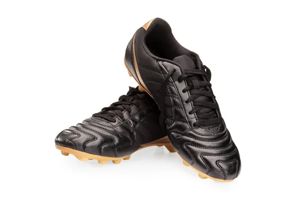 Czarne skórzane buty piłkarskie — Zdjęcie stockowe