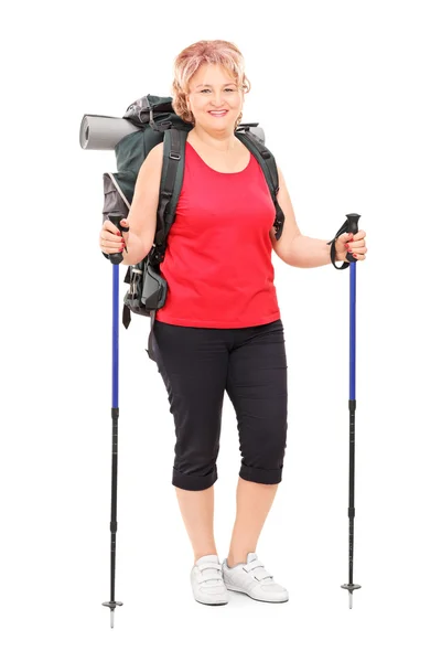 Female hiker with hiking equipment — Stock Photo, Image