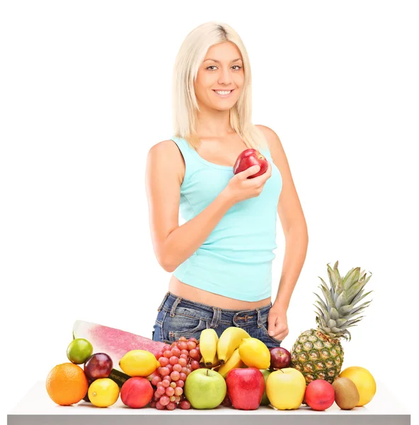 Female holding red apple — Stock Photo, Image