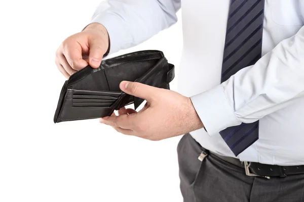 Hombre mostrando su cartera vacía — Foto de Stock