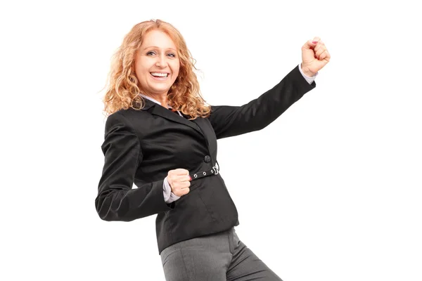 Mujer gestos de felicidad — Foto de Stock