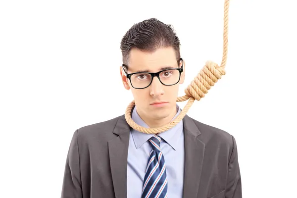 Empresario ejecutando suicidio con cuerda — Foto de Stock
