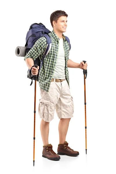Hiker holding hiking poles — Stock Photo, Image