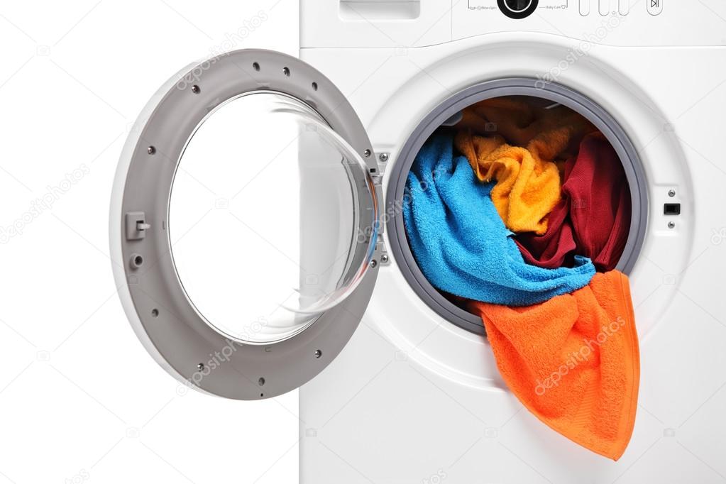 Washing machine loaded with clothes