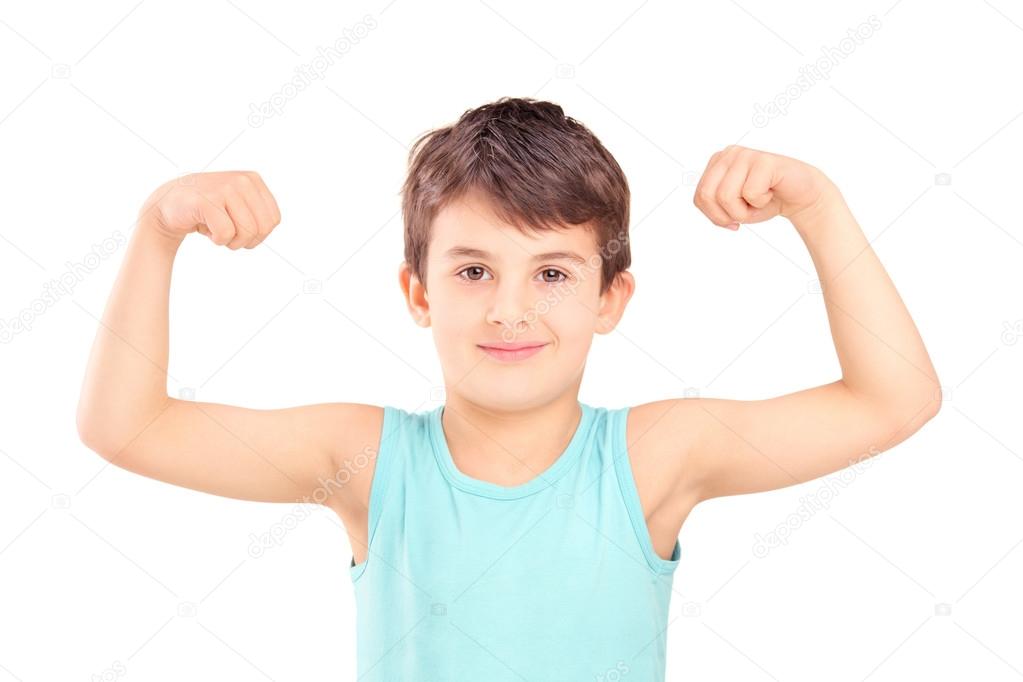 Kid showing his muscles