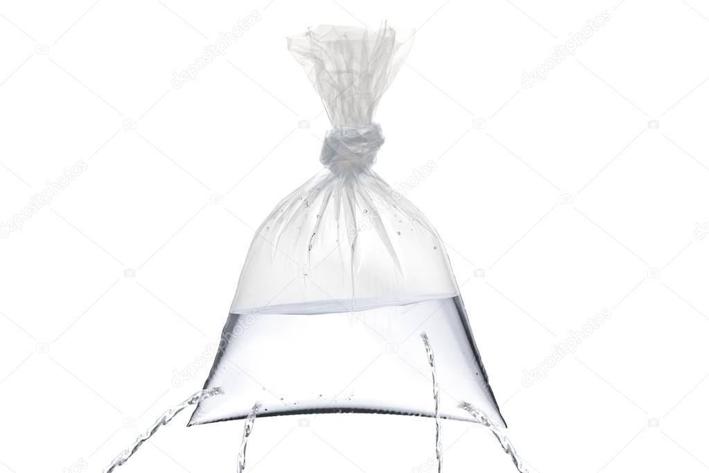 Plastic bag with holes filled water