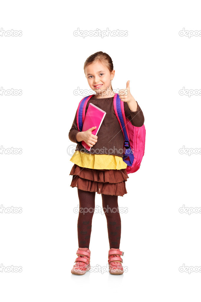 School girl holding book
