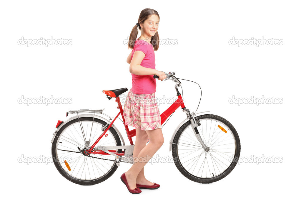 Girl holding bike