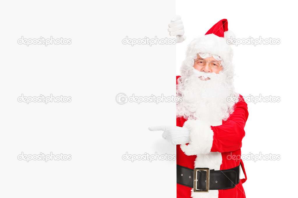 Santa claus next to blank billboard