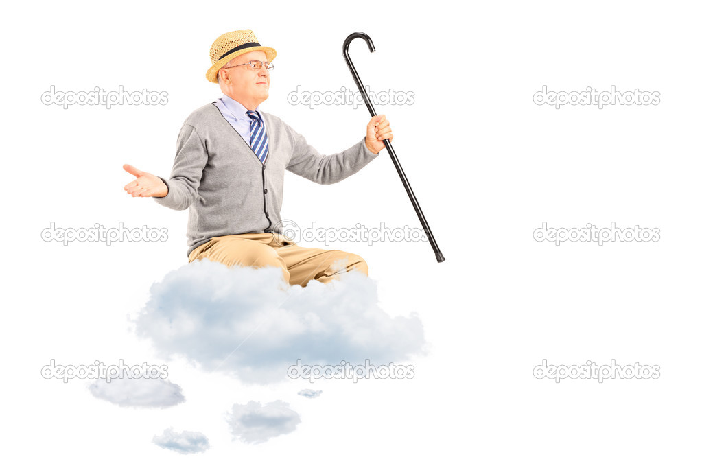 Senior man floating on cloud