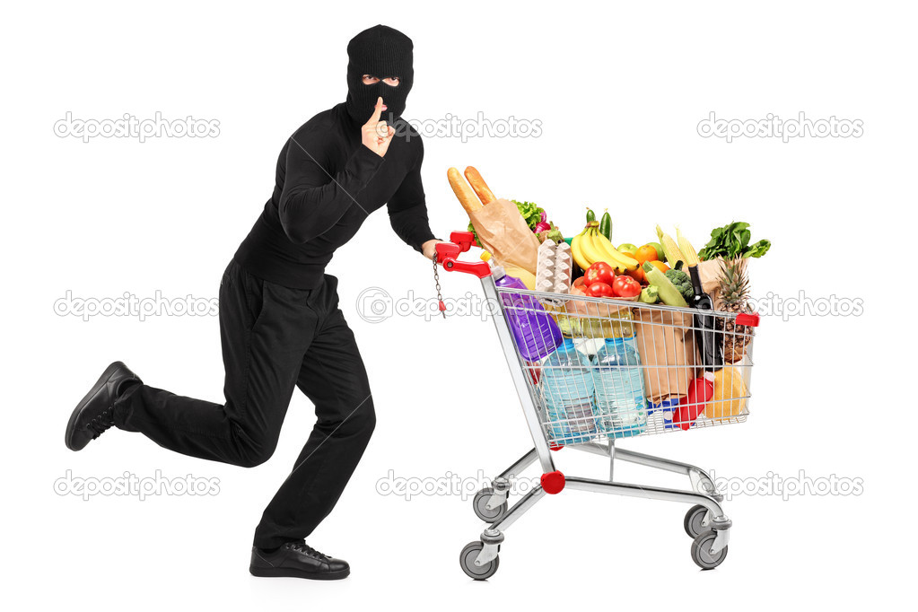 Robber stealing pushcart with products