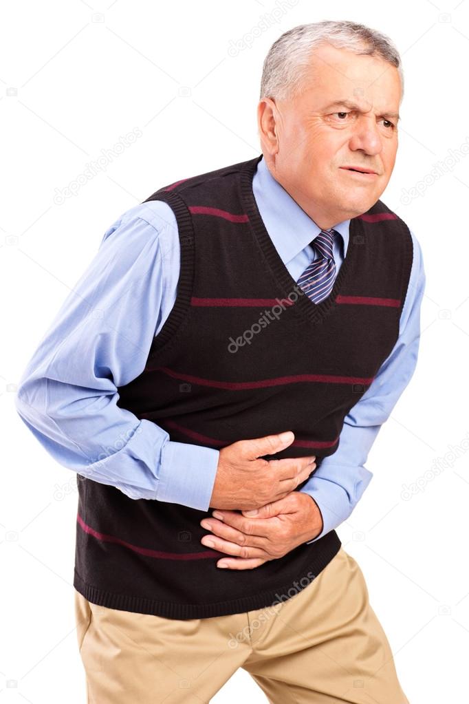 Mature man with pain in stomach