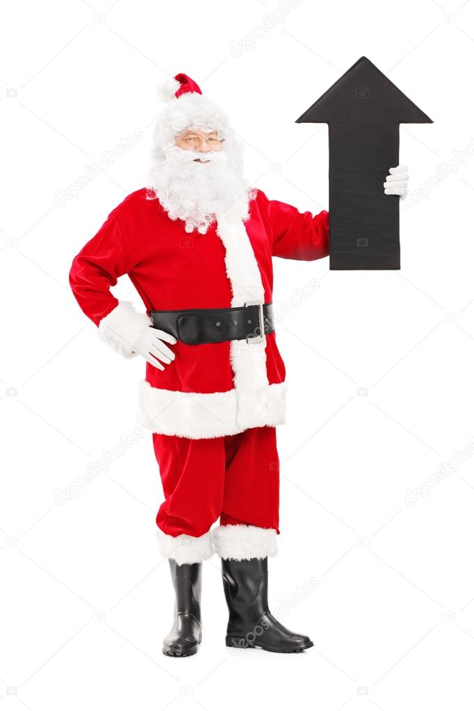 Smiling Santa Claus holding arrow