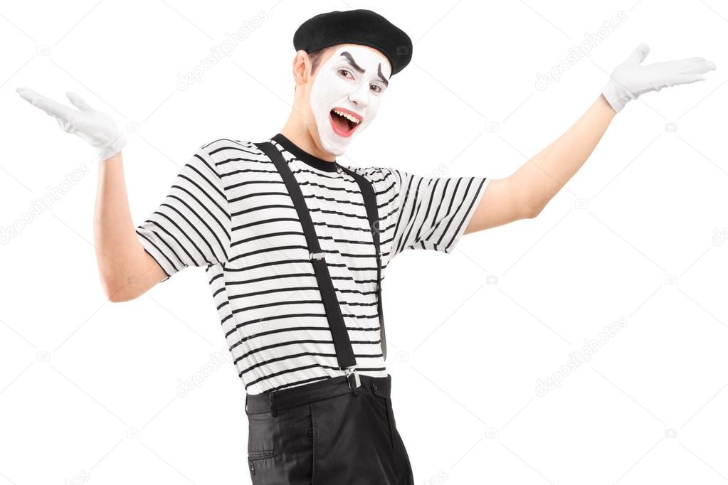 Mime dancer gesturing with hands 