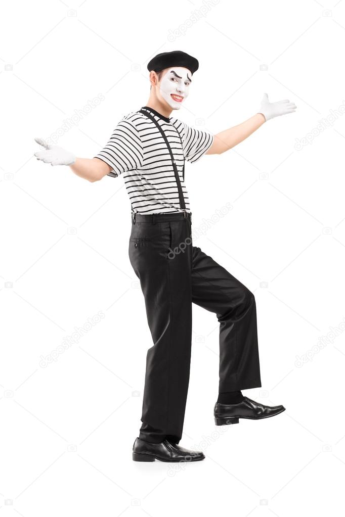 Mime dancer gesturing with hands