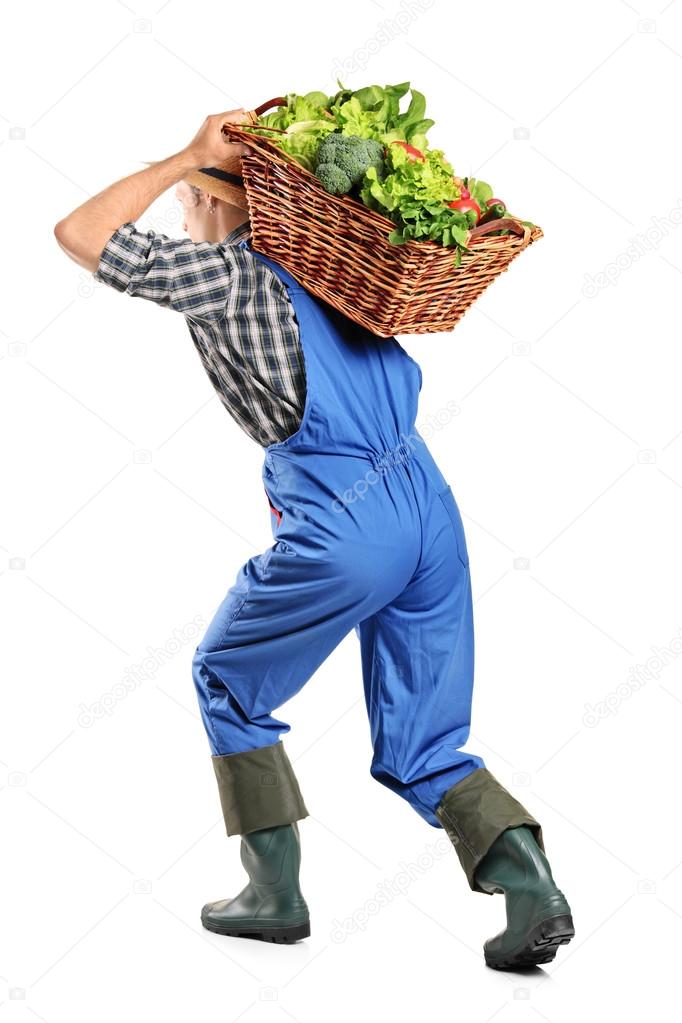 Farmer carrying basket of vegetables