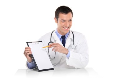 erkek doktor gösteren boş kartı