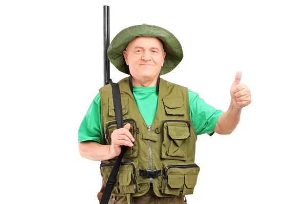 Male hunter giving thumb up — Stock Photo, Image