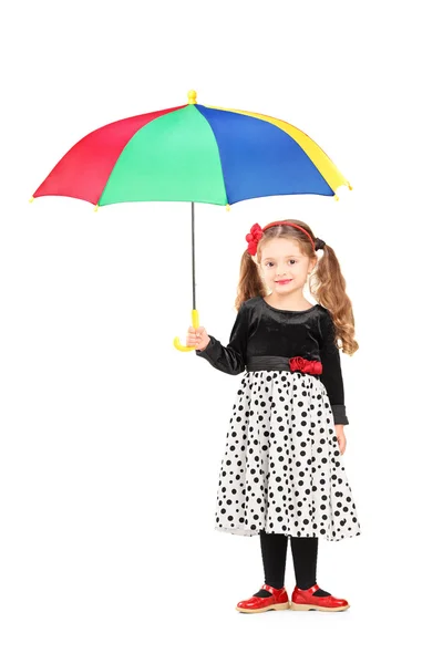 Girl holding colorful umbrella — Stock Photo, Image