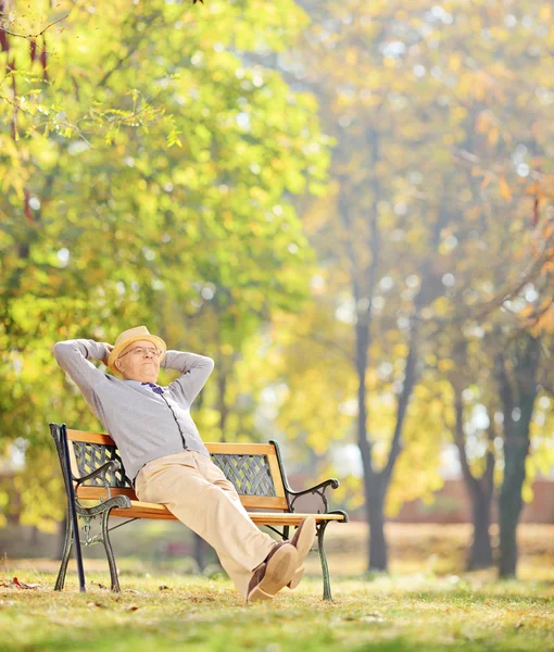 Seniorchef entspannt sich im Park — Stockfoto