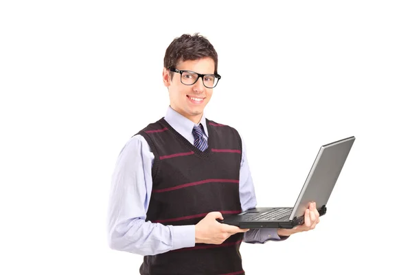 Professionell man hålla laptop — Stockfoto