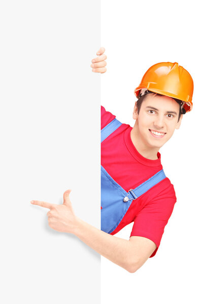 Construction worker with blank panel