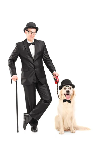 魔術師持株杖と犬 — ストック写真