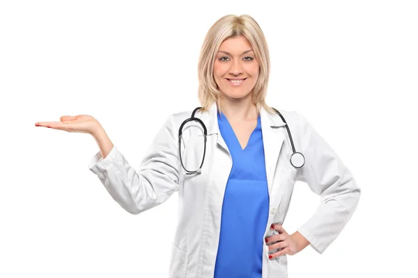 Medical doctor with lifted hand — Stock Photo, Image