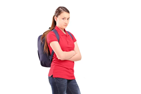 Adolescente feminina com mochila — Fotografia de Stock