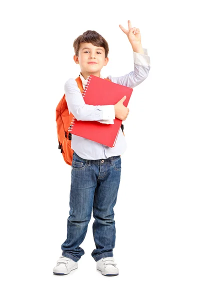 Niño de la escuela sosteniendo portátil — Foto de Stock
