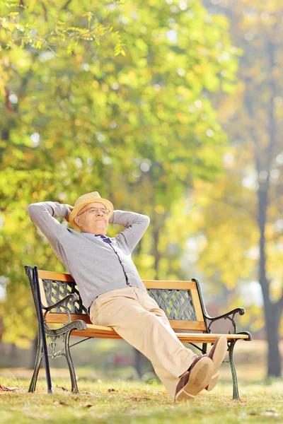 Signore anziano che si rilassa in un parco — Foto Stock