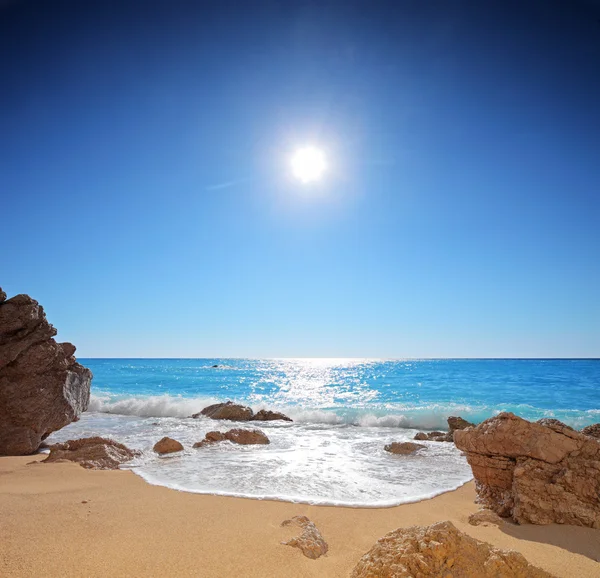 Panorama from sandy beach — Stock Photo, Image