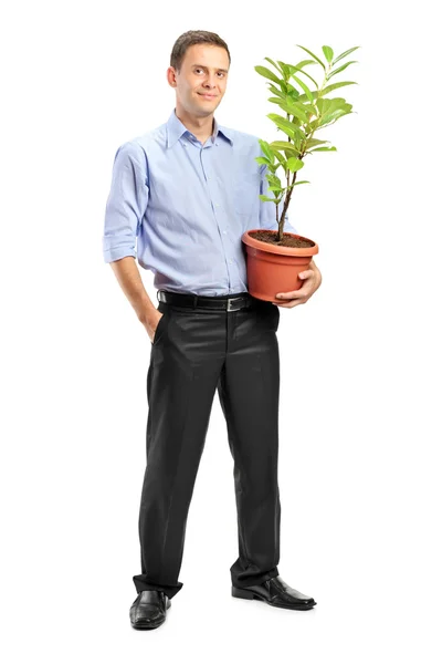 Man met decoratie plant — Stockfoto