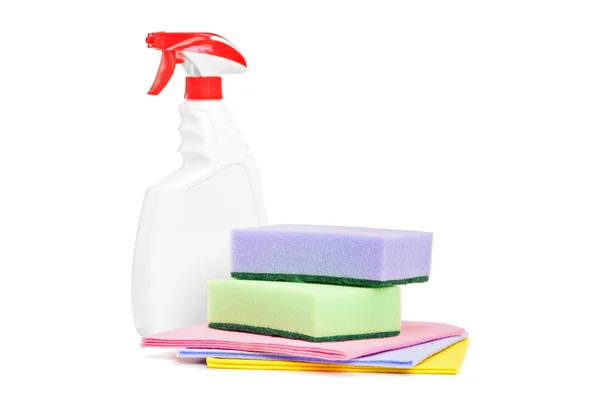 Limpieza de aerosol y esponjas — Foto de Stock