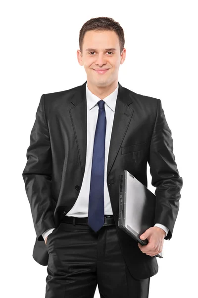 Businessman holding laptop — Stock Photo, Image