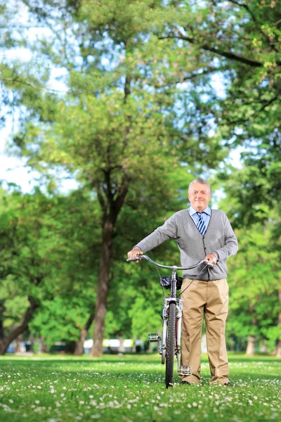 Dojrzały mężczyzna naciskając rowerów — Zdjęcie stockowe