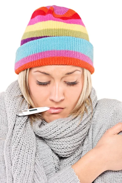 Ill woman with thermometer — Stock Photo, Image