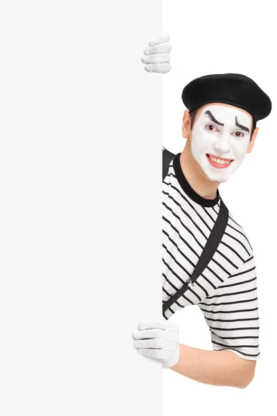 Mime artist behind blank panel — Stock Photo, Image