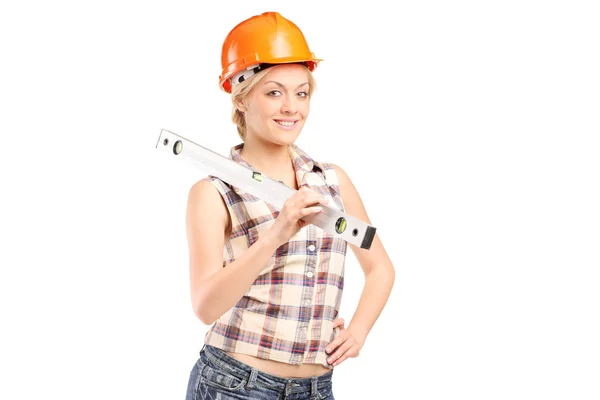 Mujer trabajador burbuja de construcción —  Fotos de Stock