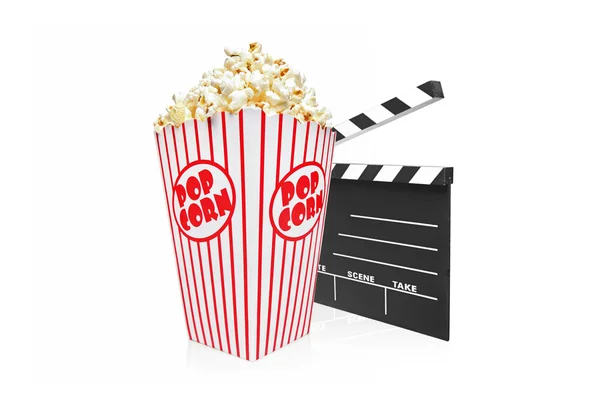 Film klappen en popcorn vak — Stockfoto