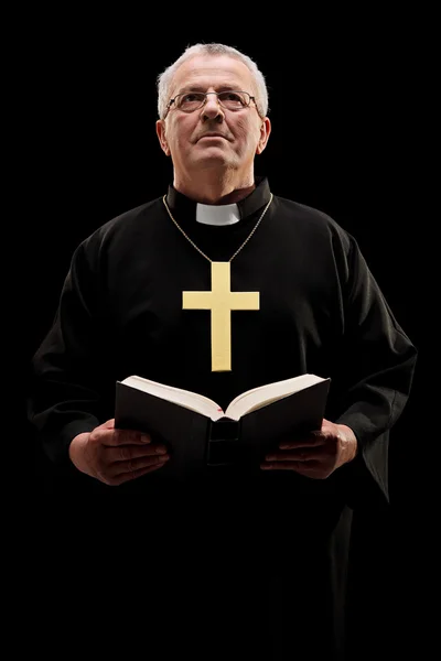 Katolska reverend anläggning Bibeln — Stockfoto