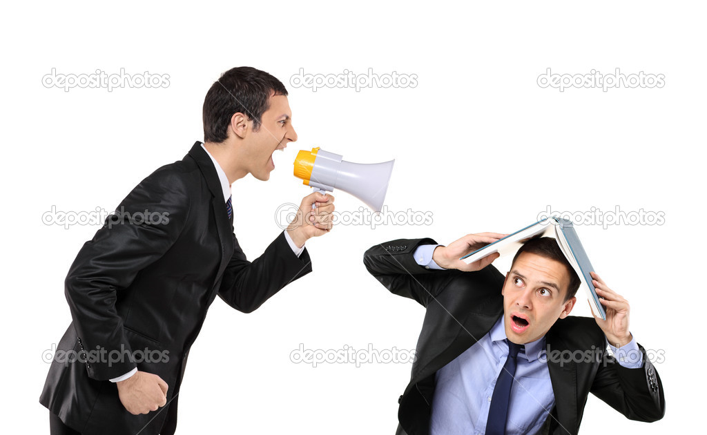 Businessman yelling to man