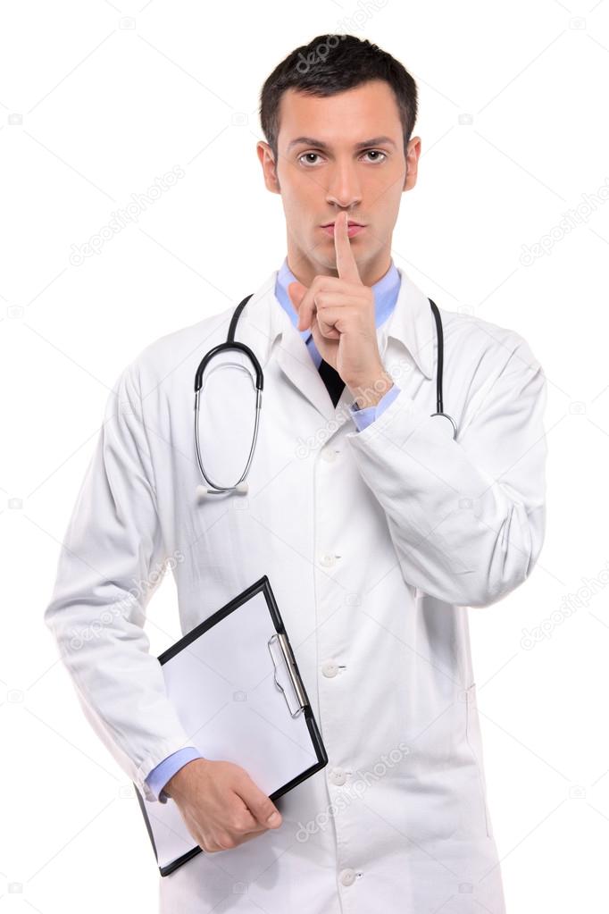 Doctor gesturing silence